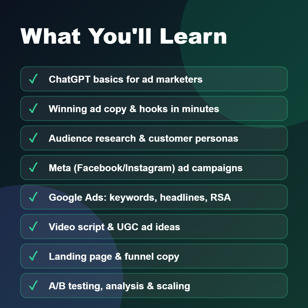 What you will learn in ChatGPT Ads Course